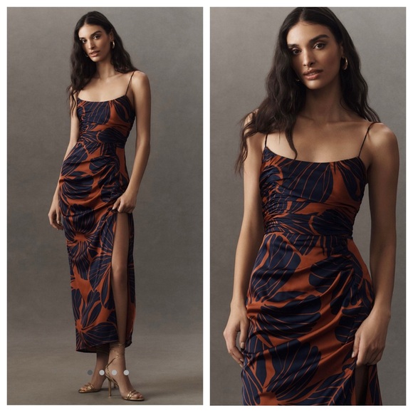 Hutch Dresses & Skirts - Hutch Anthropologie Luxe Satin Floral Plumeria Maxi Dress Womens Size Small